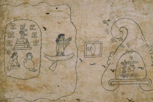 Reproducción de un cuadro de la 'Tira de la Peregrinación', que describe el viaje de los aztecas desde Aztlán hasta la fundación de la ciudad de México-Tenochtitlán. | Imagen: Códice Boturini.